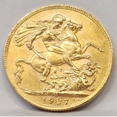 SOUTH AFRICA 1927 . ONE 1 SOVEREIGN . GOLD COIN . FULL DETAIL